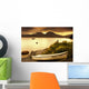 Boat On The Shore At Sunset, Island Of Islay, Scotland Wall Mural