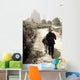 Man Walking Down Road With Water Buffalo Wall Mural