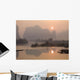 Sun In The Haze Above The Mountains, Yangshou, Guangxi, China Wall Mural
