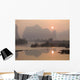 Sun In The Haze Above The Mountains, Yangshou, Guangxi, China Wall Mural