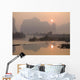 Sun In The Haze Above The Mountains, Yangshou, Guangxi, China Wall Mural