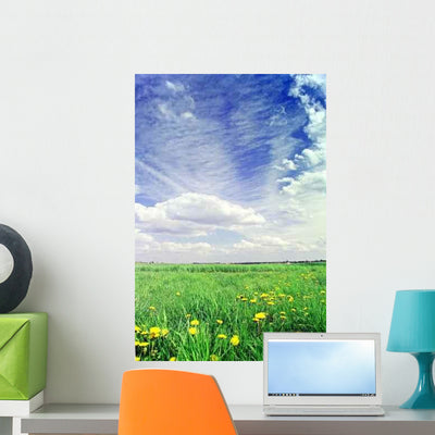 Flowers and Sky Wall Decal shown on a wall