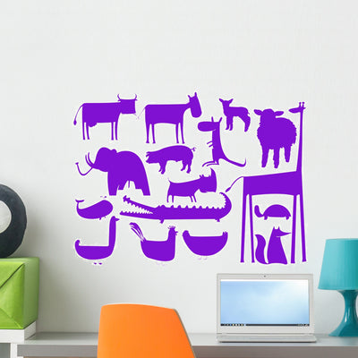 Animal Purple Silhouettes White Wall Stickers shown on a wall