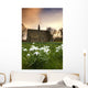 White Flowers With A Small Church In Background Wall Mural