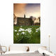 White Flowers With A Small Church In Background Wall Mural