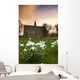 White Flowers With A Small Church In Background Wall Mural