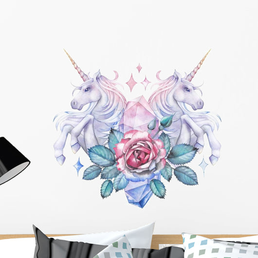 Watercolor Unicorn Rose Vignette Wall Decal