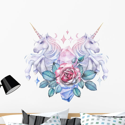 Watercolor Unicorn Rose Vignette Wall Decal