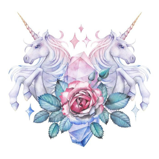 Watercolor Unicorn Rose Vignette Wall Decal