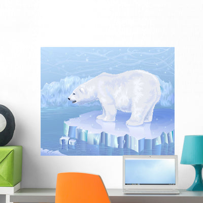 Polar Bear Standing Ice Wall Mural shown on a wall
