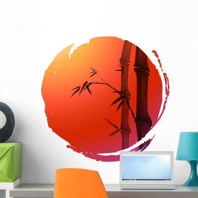 Chinese Painting Bamboo Wall Decal shown on a wall