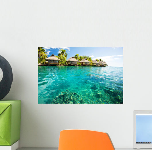 bungalows green lagoon Wall Mural