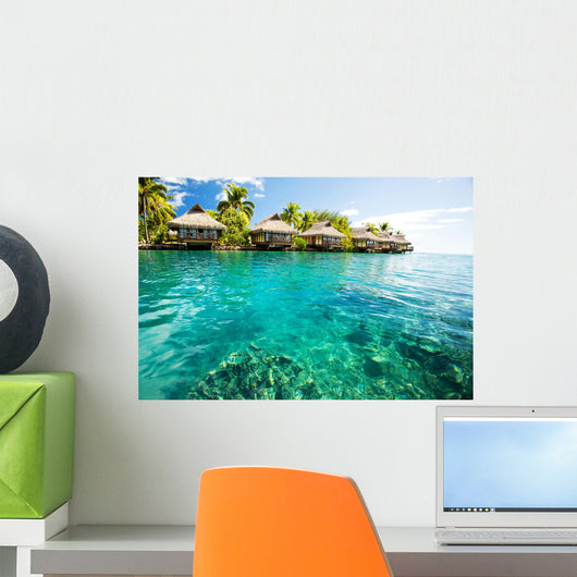 bungalows green lagoon Wall Mural
