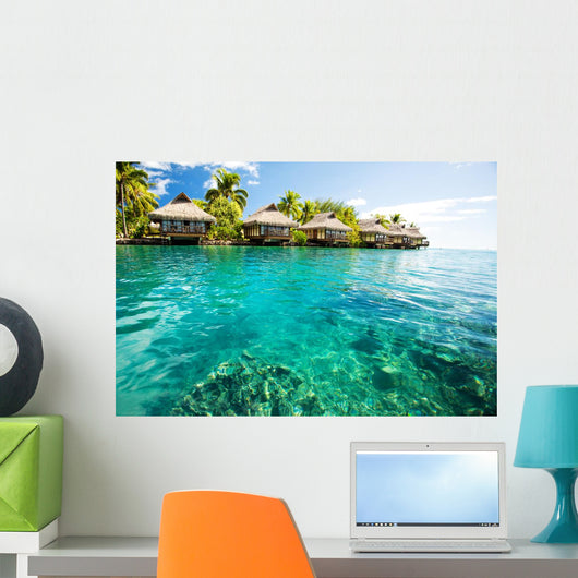 bungalows green lagoon Wall Mural