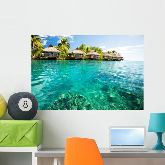 bungalows green lagoon Wall Mural
