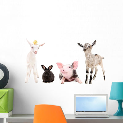 Funny Farm Animals Together Wall Decal Sticker Set shown on a wall