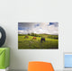 Three Horses Grazing In Field Wall Mural