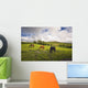 Three Horses Grazing In Field Wall Mural