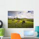 Three Horses Grazing In Field Wall Mural