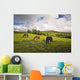 Three Horses Grazing In Field Wall Mural