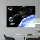 Spaceship Orbiting Blue Planet Wall Mural