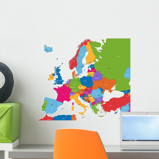 Colorful Europe Map With Countries Wall Mural
