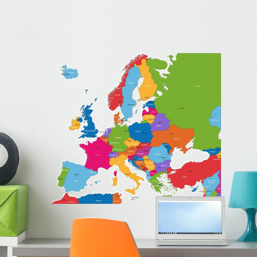 Colorful Europe Map With Countries Wall Mural