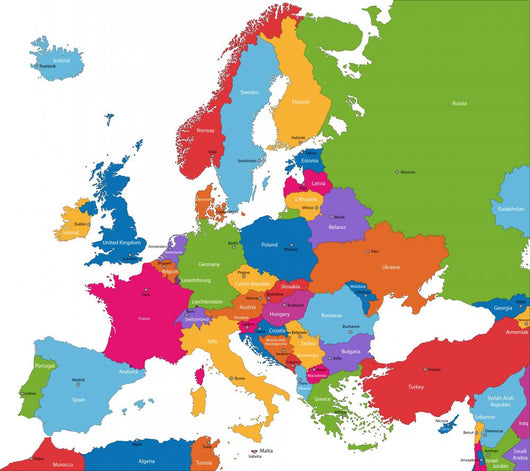 Colorful Europe Map With Countries Wall Mural