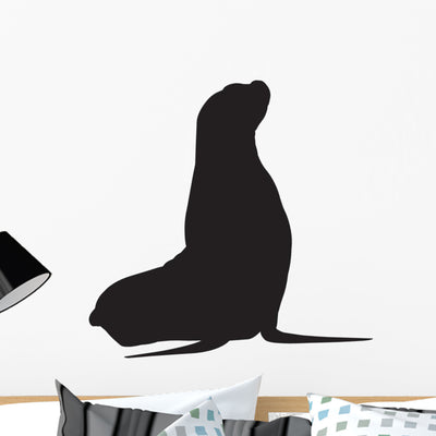 Pinniped Silhouette Sea Lion Wall Decal shown on a wall