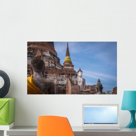 Buddha Statues Saffron Sashes Wall Decal
