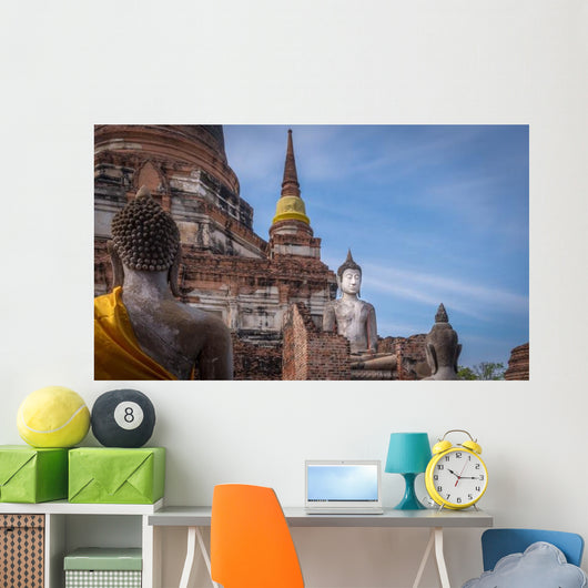 Buddha Statues Saffron Sashes Wall Decal
