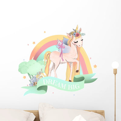 Unicorn Dream Big Wall Decal shown on a wall