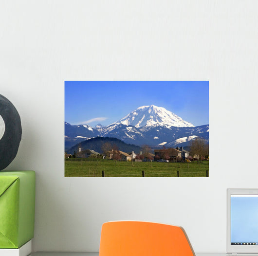 Mt. Rainier viewed from across a field Wall Mural