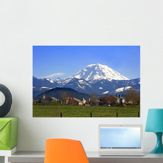 Mt. Rainier viewed from across a field Wall Mural