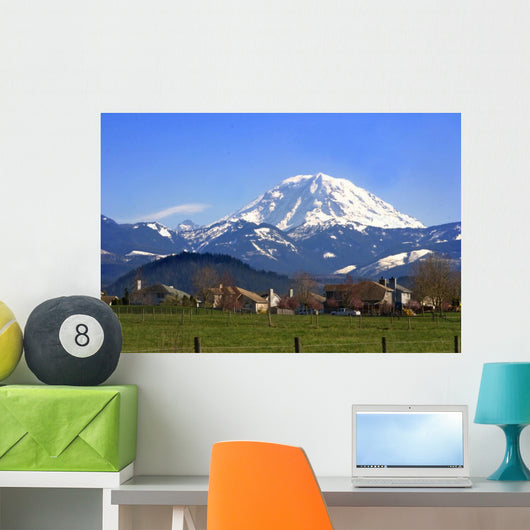 Mt. Rainier viewed from across a field Wall Mural