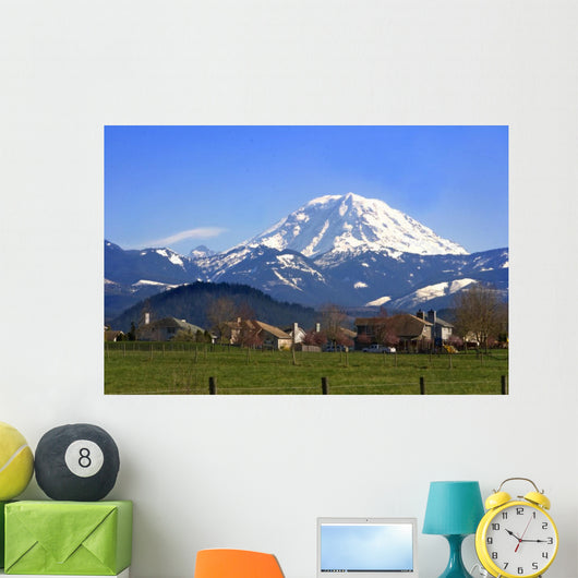 Mt. Rainier viewed from across a field Wall Mural