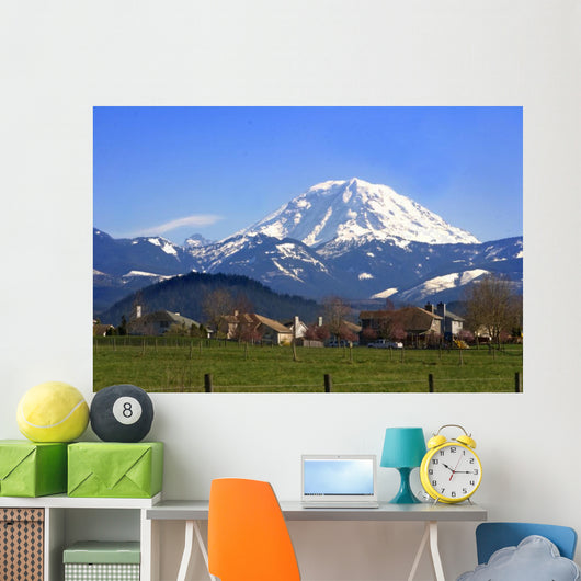 Mt. Rainier viewed from across a field Wall Mural