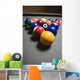 Pool Balls On A Billiard Table With The Eight Ball Facing Upwards Wall Mural