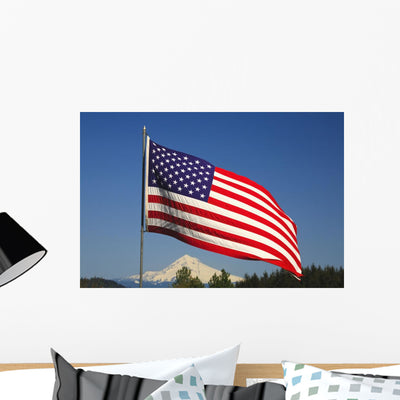American Flag Wall Mural shown on a wall