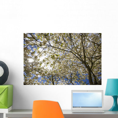 Tree with Blossoms Happy Wall Mural shown on a wall