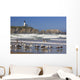 Seagulls On The Beach And Yaquina Head Lighthouse On The Oregon Coast Wall Mural
