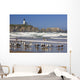 Seagulls On The Beach And Yaquina Head Lighthouse On The Oregon Coast Wall Mural