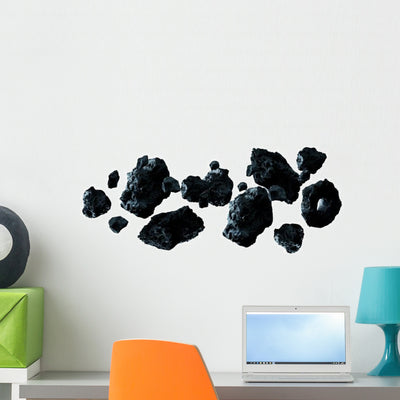 Various Dark Rocks Asteroid Wall Decal Sticker Set shown on a wall
