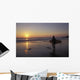 Silhouetted Surfer On Sandy Beach At Sunset Wall Mural