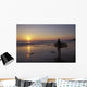 Silhouetted Surfer On Sandy Beach At Sunset Wall Mural