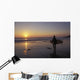 Silhouetted Surfer On Sandy Beach At Sunset Wall Mural