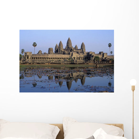 Towers Of Angkor Wat And Lake Wall Mural