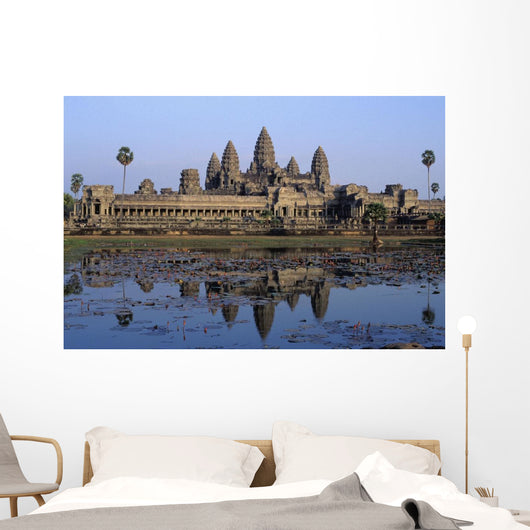 Towers Of Angkor Wat And Lake Wall Mural