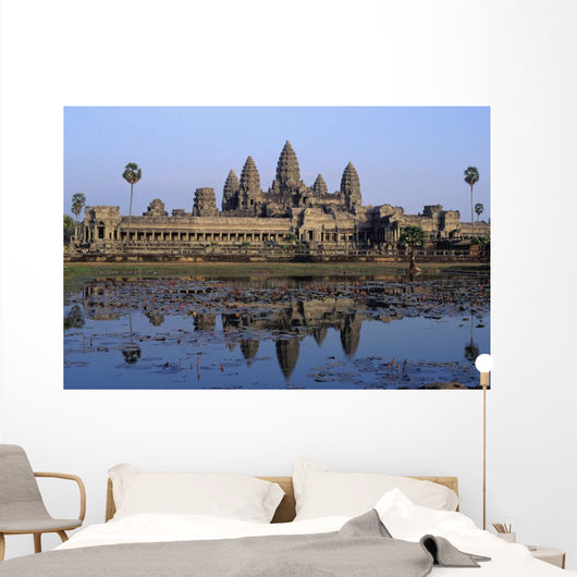 Towers Of Angkor Wat And Lake Wall Mural