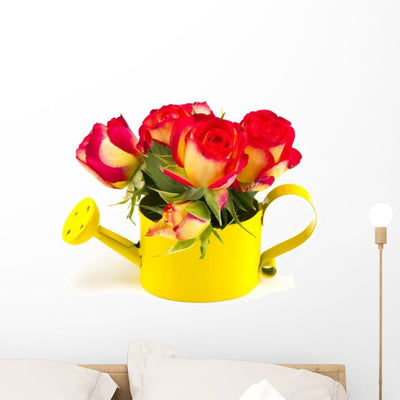 Antique Red Roses Gardening Wall Decal shown on a wall
